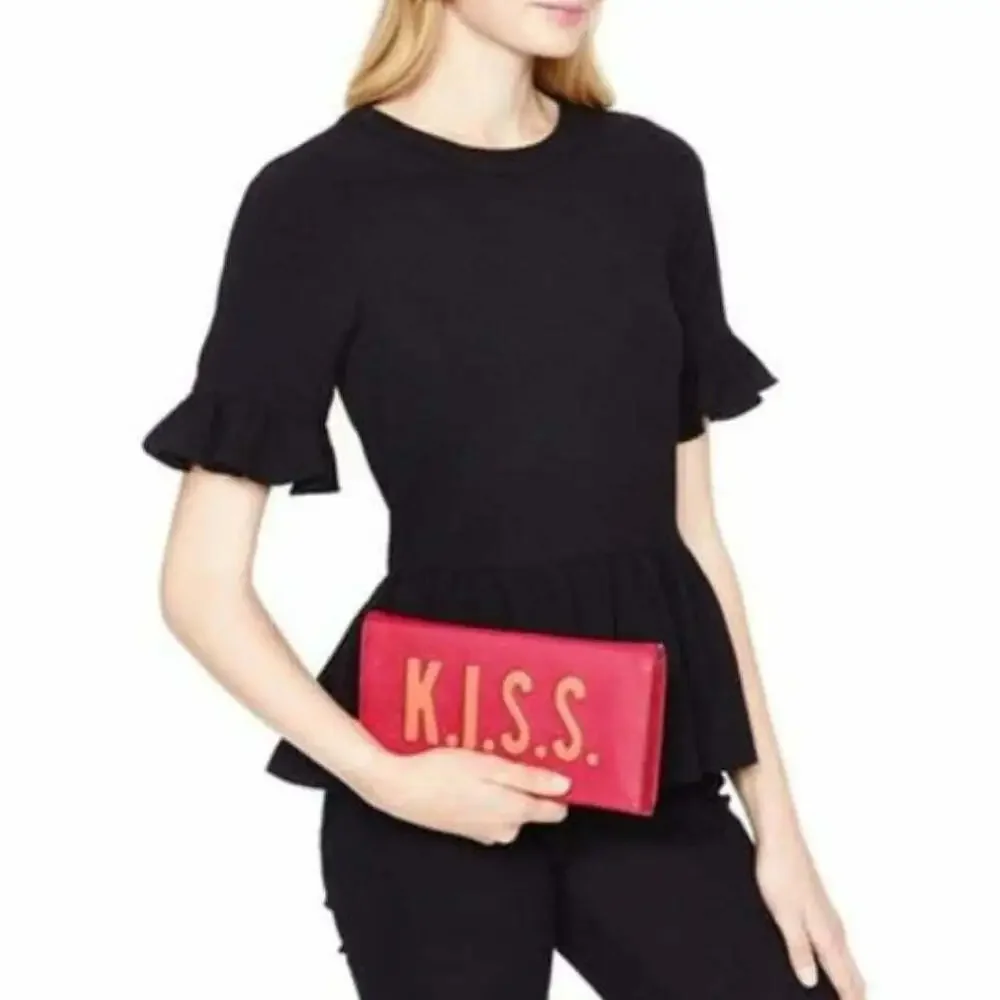 Kate Spade Kiss Tally Clutch Pink Leather Foldover Love Birds Bag